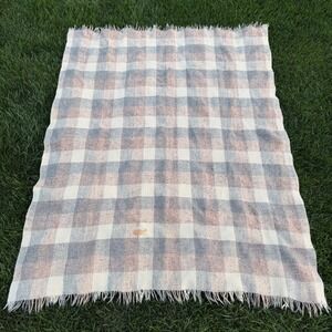 Avoca Handweavers Pure New Wool Blanket Handwoven Ireland Plaid Grey Pink 60x46